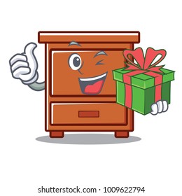 With gift wooden drawer mascot cartoon
