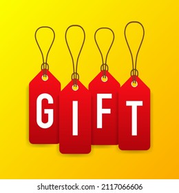Gift wording red price tags on white background. Vector illustration
