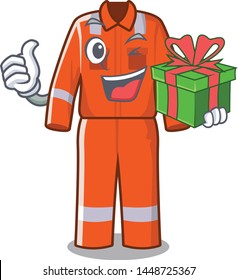 With gift work overalls placed in cartoon lockers