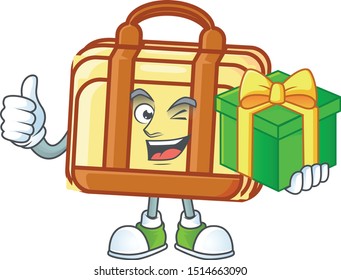 With gift work suitcase cartoon character with mascot