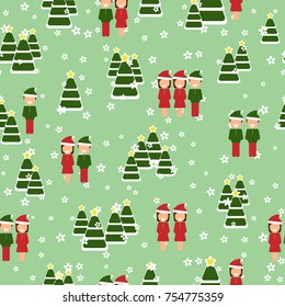 Gift Wrap. Children in the Christmas Forest. Vector pattern