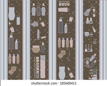 Gift wrap or wallpaper with beauty objects and stripes