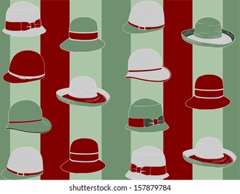 Gift wrap or wallpaper with hats and stripes