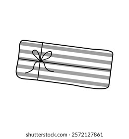 Gift wrapped in striped paper with a bow, ready for celebration or special occasion