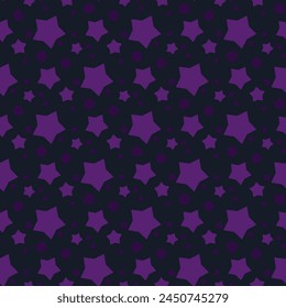 Gift wrapping design for the holiday. Ornament with round stars. Dark background, purple stars of different sizes