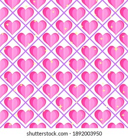 Gift wrapping paper. Pink hearts seamless pattern. Wallpaper with hearts for girls.