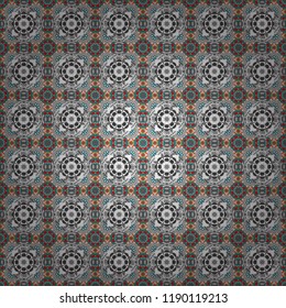 Gift wrapping paper. Random layout. Bed sheets and interior. Ornament made of various gray, white and blue shapes. Seamless abstract vector geometric pattern.