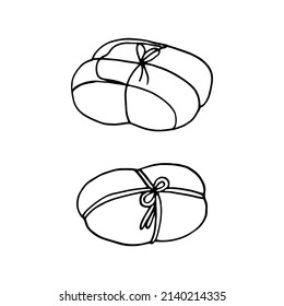 gift in wrapping paper with ribbon set hand drawn in doodle style. 