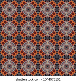 Gift wrapping paper. Seamless abstract vector geometric pattern. Colorful ethnic patterned background in black, pink and gray colors. Bed sheets and interior. Symmetrical layout.