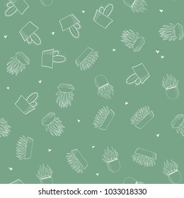 Gift wrapping paper seamless pattern with cute cartoon home plant in pots, green flower children vector illustration background art
