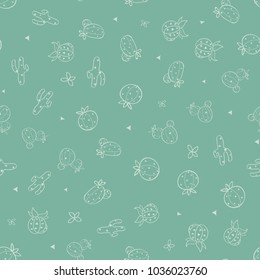Gift wrapping paper seamless pattern with cute cartoon cactus, green flower children vector illustration background for cactus girl art