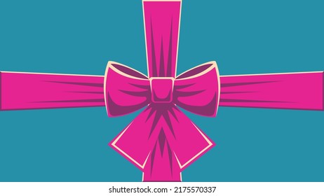 A Gift Wrapping. Red Bow With Ribbon On A  Blue Gift Box.