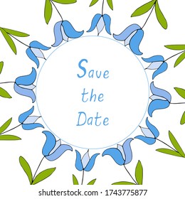 Gift wreath with blue doodle tulips on holiday. Vector hand draw  Illustration EPS10