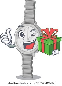 With gift wristwatch isolated with in the mascot