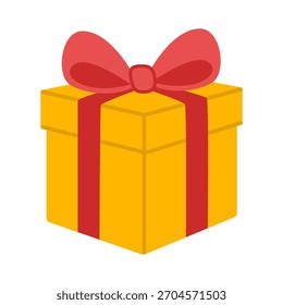 Caja de regalo amarilla decorativa con lazo en la parte superior. Ilustración vectorial de estilo plano colorido. Ideal para cumpleaños, vacaciones, pegatinas o gráficos de celebración de Navidad y Elementos de diseño festivos.