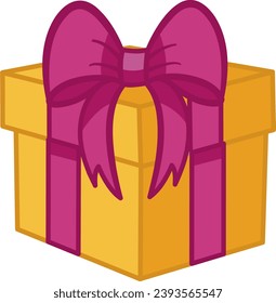 Gift Yellow Box with Pink Bow. Vector Illustration of a Holiday Gift Box