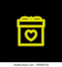 Gift yellow glowing neon ui ux icon. Glowing sign logo vector