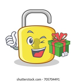 With gift yellow lock character mascot