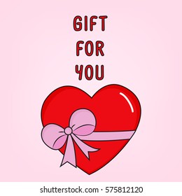  GIFT FOR YOU. vector illustration with pink background for valentine's day greeting card