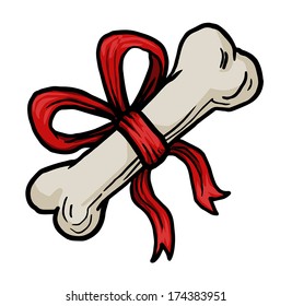 Gift for your dog, Cartoon bone with a red bow, vector illustration