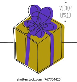 a gift,a bonus to the purchase. Gift box with bow. gift packaging, ribbon. free. one line. continuous line. 