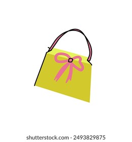 Giftbag with bow. Flat trendy vector sticker isolated on white background