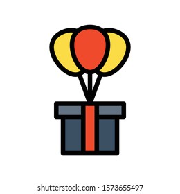 Giftbox with balloon vector, Black friday related filled style icon