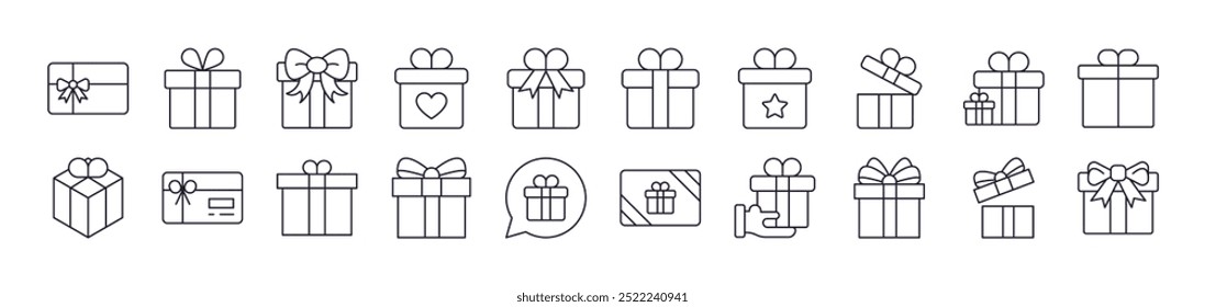 Giftbox, Box for Present Line Icon Collection. Editable Stroke. Minimalistic Linear Pictogram for Design of Cards, Apps, Banners, Posts