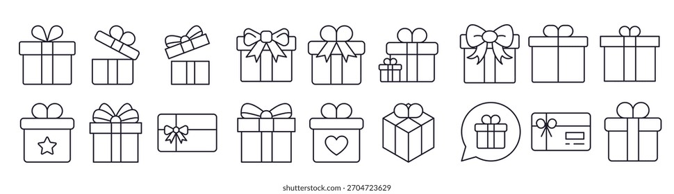 Caja de regalo, caja para el Paquete del icono de la línea presente. Trazo Editable. Pictograma lineal minimalista para el diseño de tarjetas, App, Anuncios, publicaciones