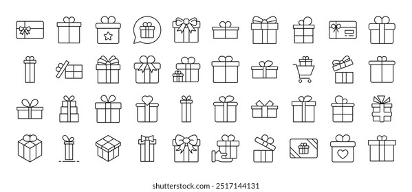 Giftbox, Box for Presents Related Icon Set. Editable Stroke. Suitable for Web Sites, Books, Cards, Apps 