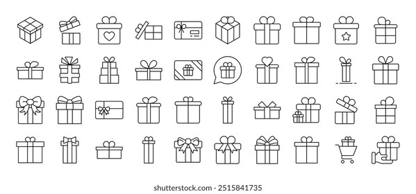 Giftbox, Box for Presents Thin Icons Collection. Editable Stroke. Suitable for Web Sites, Books, Cards, Apps