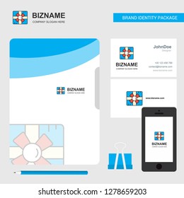 Giftbox Business Logo, File Cover Visiting Card and Mobile App Design. Vector Illustration