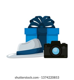 giftbox and camera with elegant hat