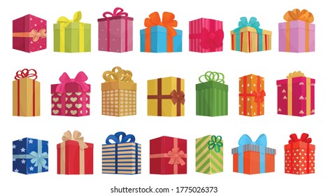 Giftbox cartoon vector set illustration of icon.Isolated collection illustration cartoon of box gift on white background.Vector set icon of giftbox for present .