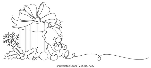 Giftbox christmas line art vector illustration