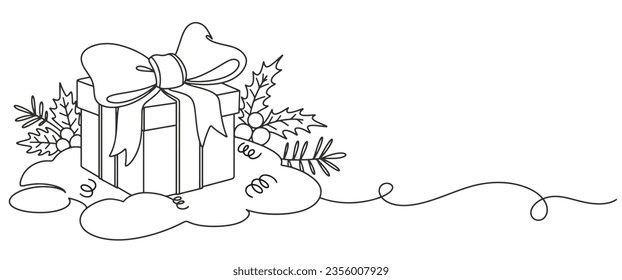 Giftbox christmas line art vector illustration