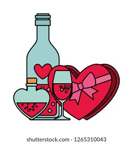 giftbox with heart shape and wine drink