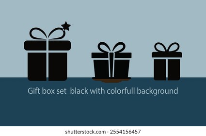 Giftbox icon. set of 3 giftbox black with colorful background
