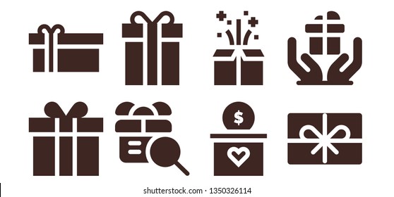 giftbox icon set. 8 filled giftbox icons.  Collection Of - Gift, Present
