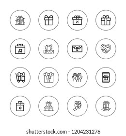 Giftbox icon set. collection of 16 outline giftbox icons with gift box, gift, gifts icons.