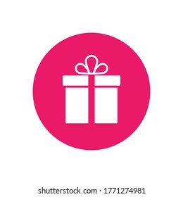 Giftbox icon. Vector isolated gift flat illustration on red circle.