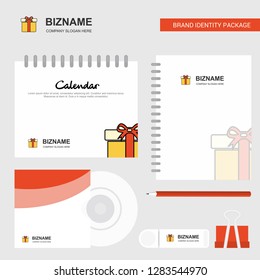 Giftbox Logo, Calendar Template, CD Cover, Diary and USB Brand Stationary Package Design Vector Template