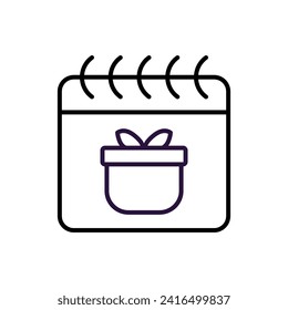 Giftbox on Calendar Vector Illustration of Thin Line. Perfect for design, infographics, web sites, apps. 