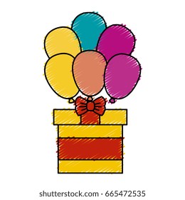 giftbox present with ballons air isolated icon