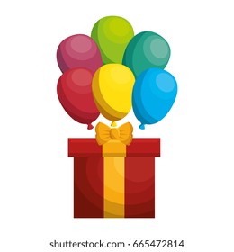 giftbox present with ballons air isolated icon