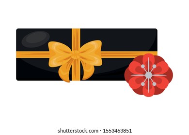 giftbox present with bow and flower vector illustration design