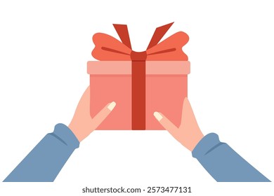 Giftbox. Receiving gift. Reward. Parcel. Package. Valentine gift. Birthday present. Surprise.