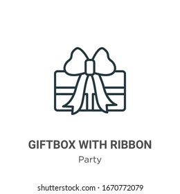 Geschenkbox mit dem Symbol für die Vektorillustration der Schleife. Schwarze Geschenkbox in dünner Linie mit Farbbandsymbol, einfache Vektorillustration-Elementgrafik aus bearbeitbarem Parteikonzept einzeln auf weißem Hintergrund