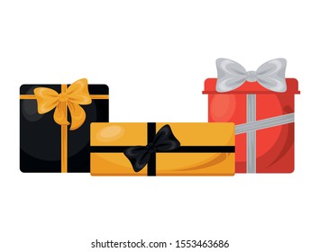 giftboxes presents with bows icons vector illustration design