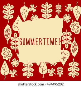  giftcard or vector banner  "summertime" Template of giftcards with leafes and floral element on background, vector set